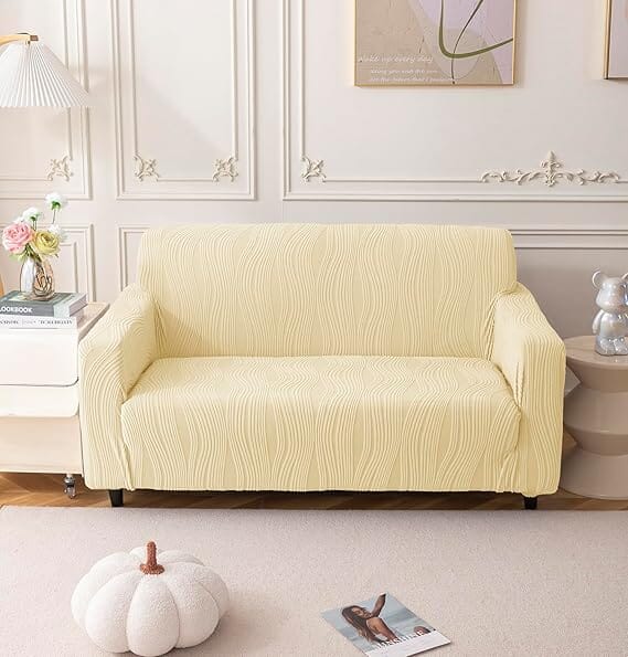 Beige Crizzle Pattern Jacquard Sofa Cover Great Happy IN