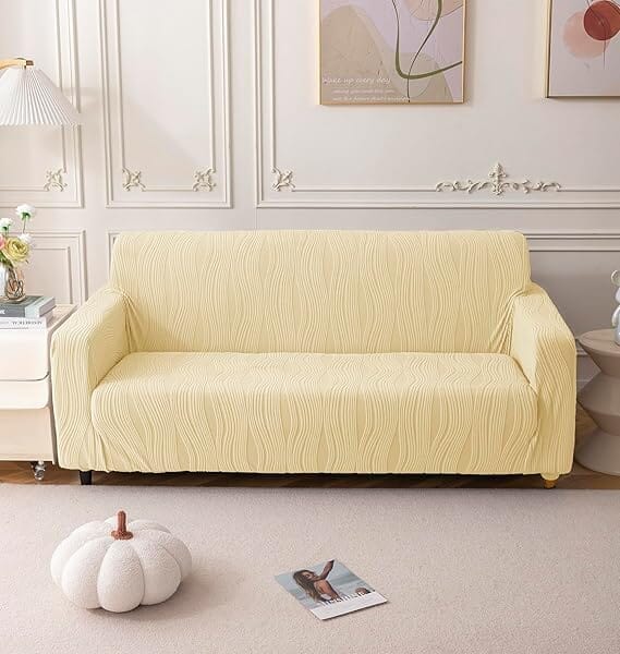 Crizzle Pattern Jacquard Sofa Cover Great Happy IN Beige Crizzle 3 Seater