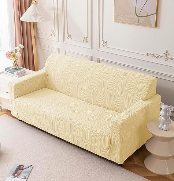 Beige Crizzle Pattern Jacquard Sofa Cover Great Happy IN 4 Seater