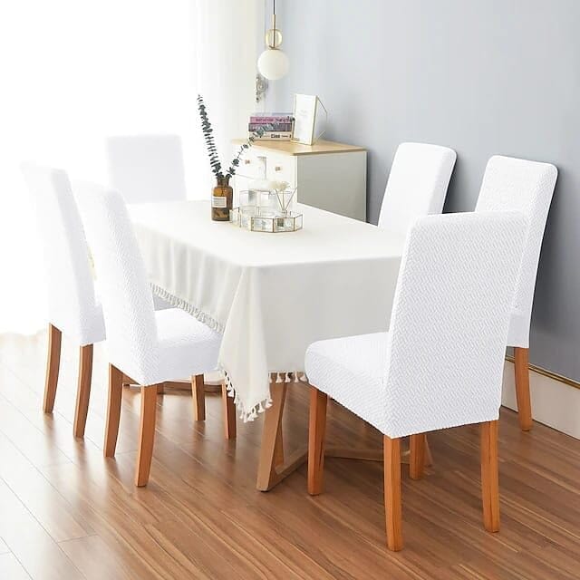 Polar Fleece Premium Chair Cover - Stretchable & Elastic Fitted Great Happy IN Polar Fleece White 4 PCS - ₹1799