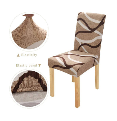 Beige Wavy Brown Premium Chair Cover - Stretchable & Elastic Fitted Great Happy IN 