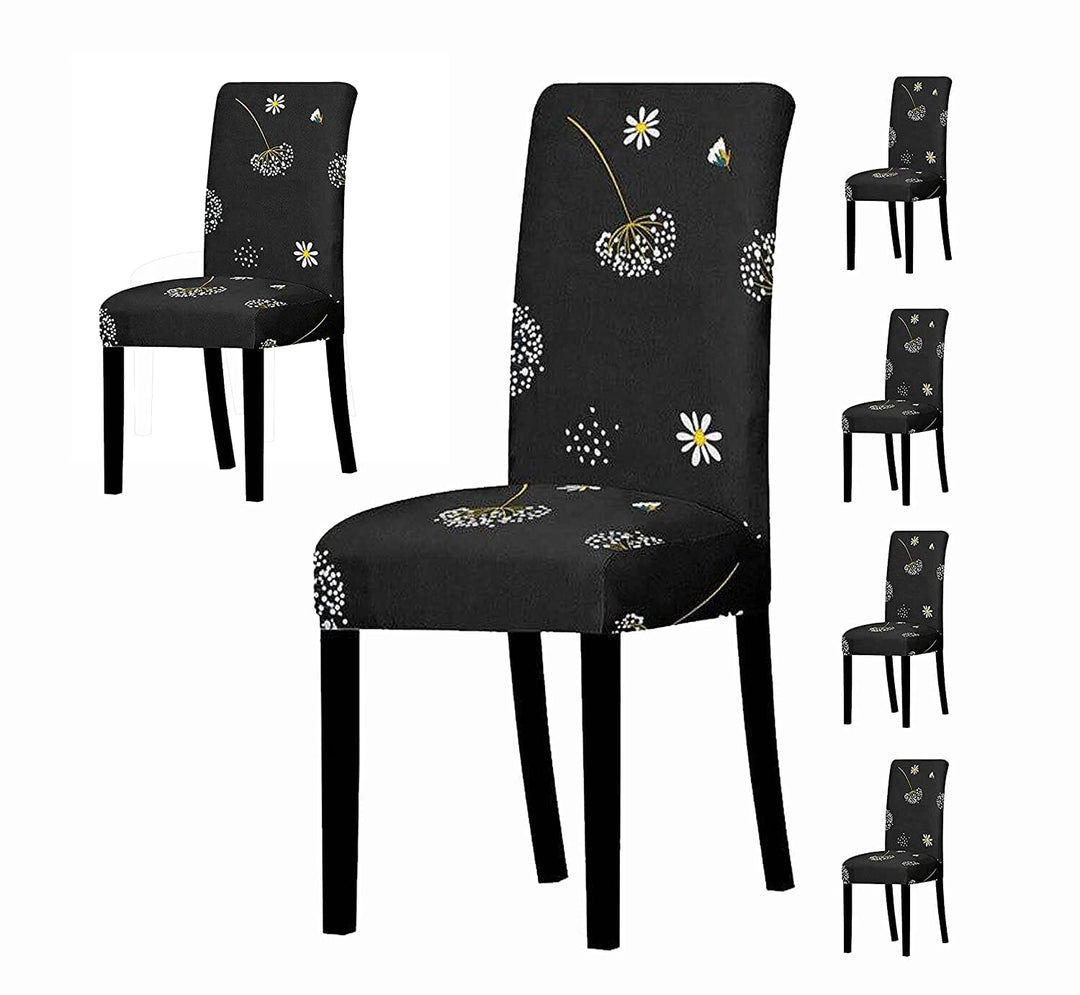 Black Leaflet Premium Chair Cover - Stretchable & Elastic Fitted Great Happy IN 2 PCS - ₹799