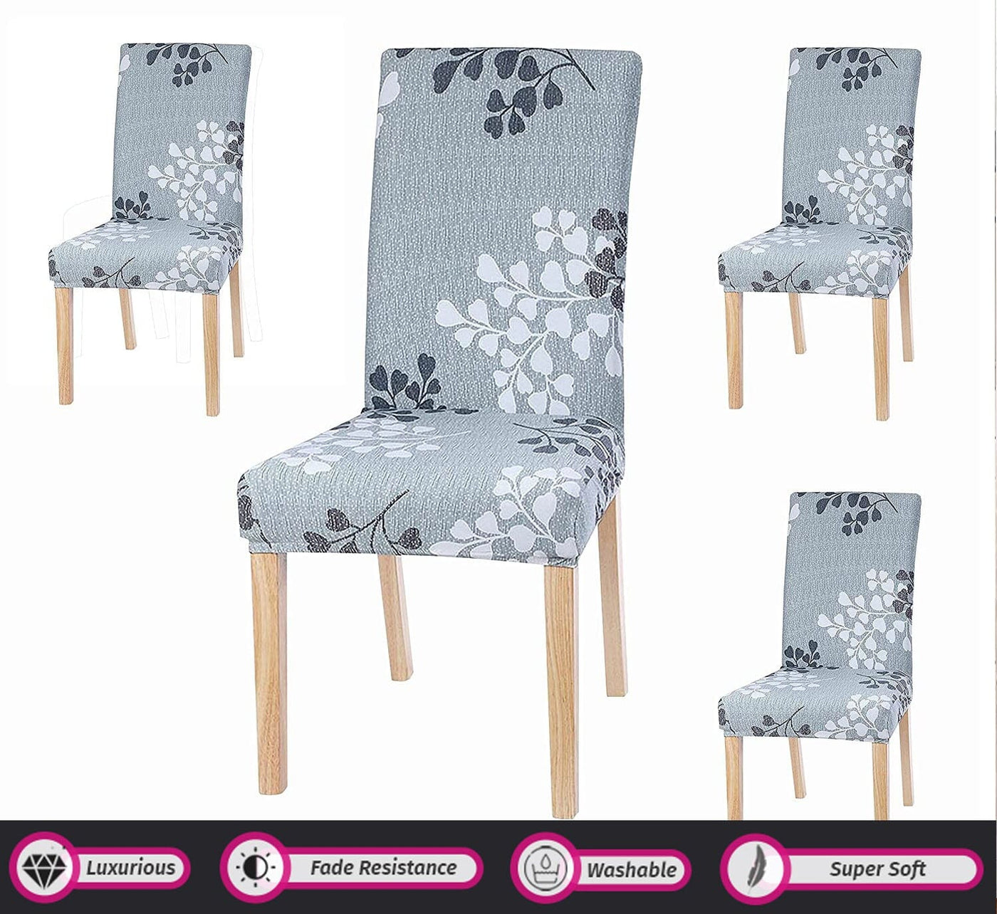 Grey Petals Premium Chair Cover - Stretchable & Elastic Fitted Great Happy IN 2 PCS - ₹799 
