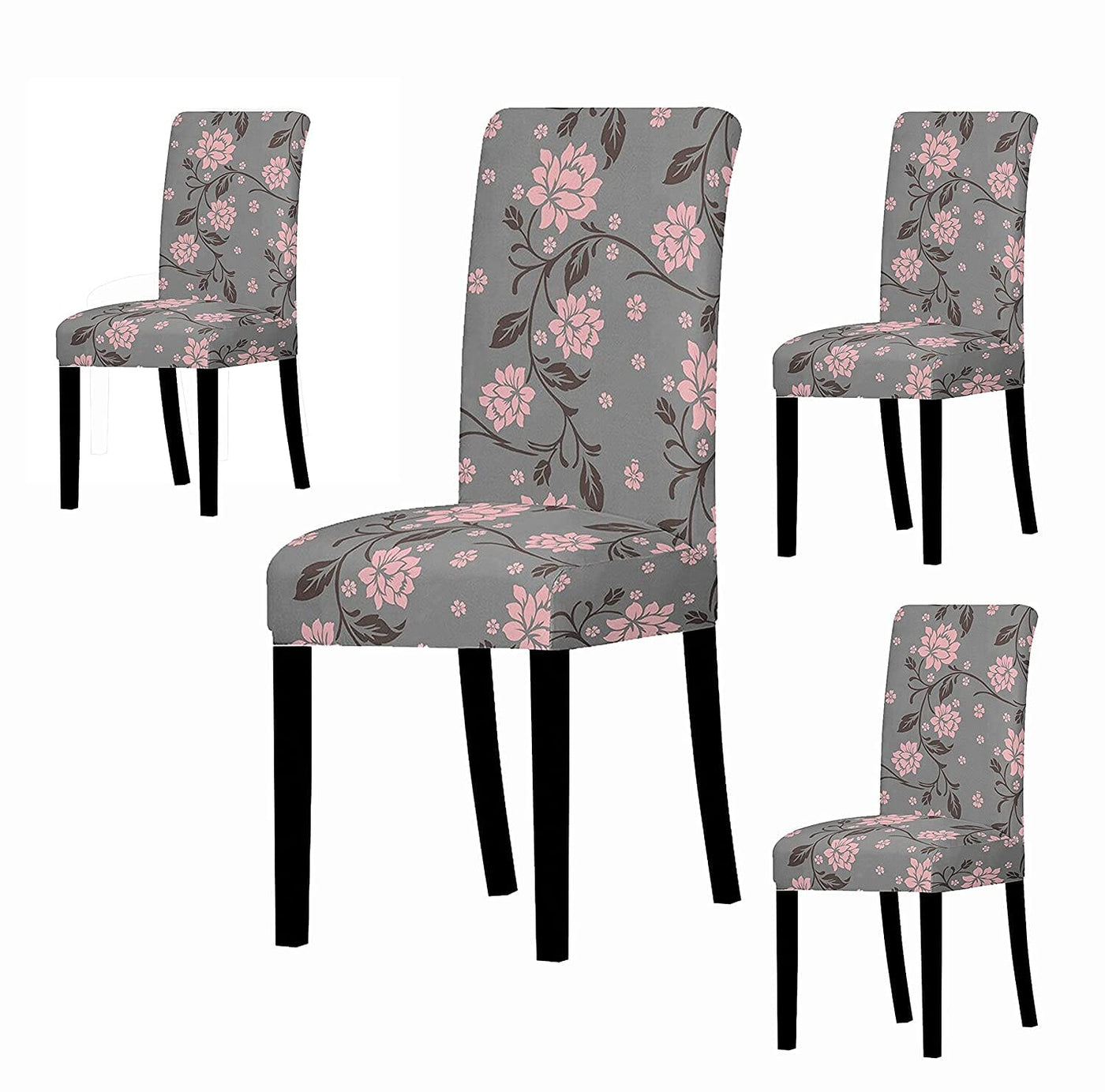 Grey Pink Leaf Premium Chair Cover - Stretchable & Elastic Fitted Great Happy IN 2 PCS - ₹799 