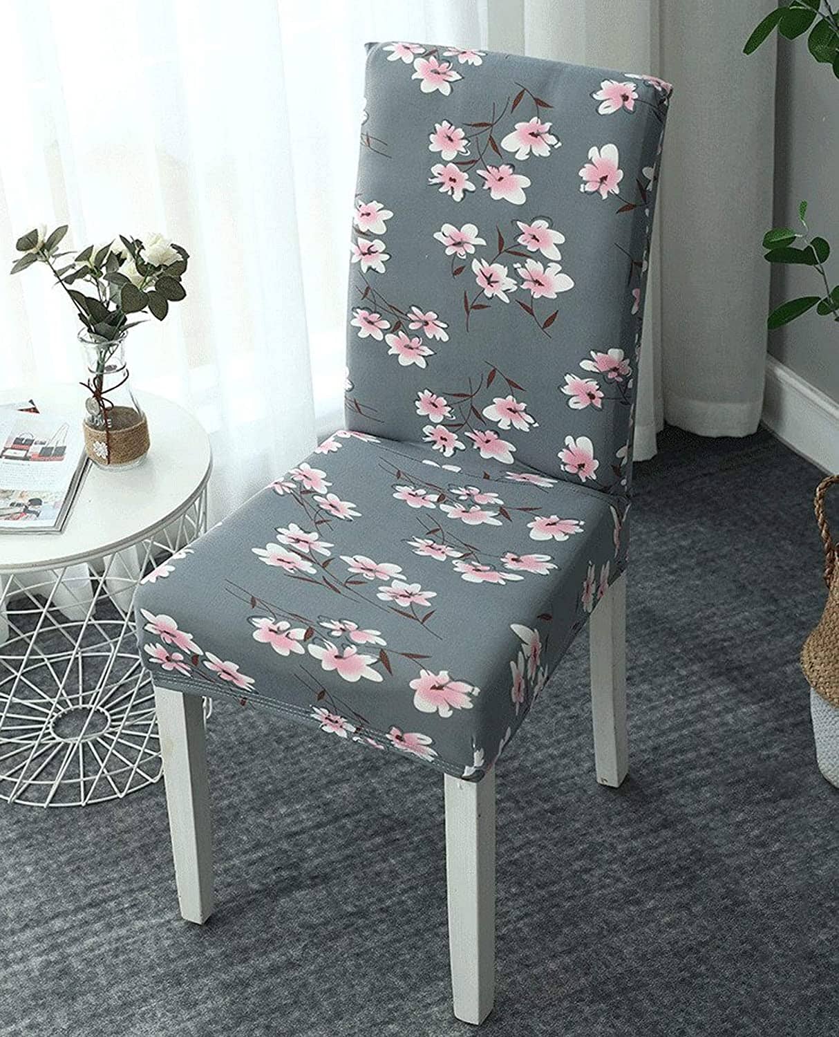 Premium Chair Cover - Stretchable & Elastic Fitted Great Happy IN Olive Pink Flower 2 PCS - ₹799 