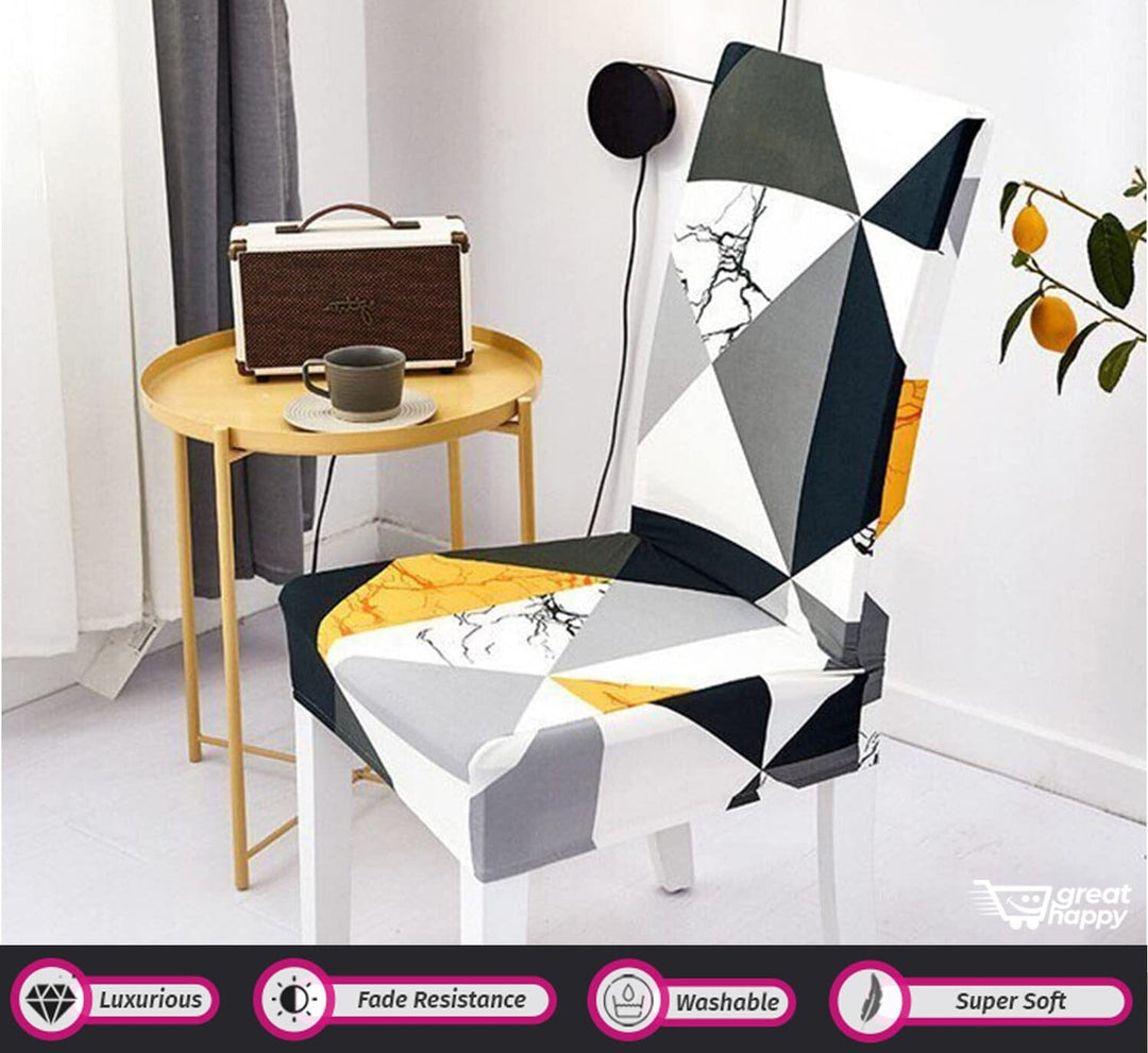Yellow Black Prism Premium Chair Cover - Stretchable & Elastic Fitted Great Happy IN 2 PCS - ₹799