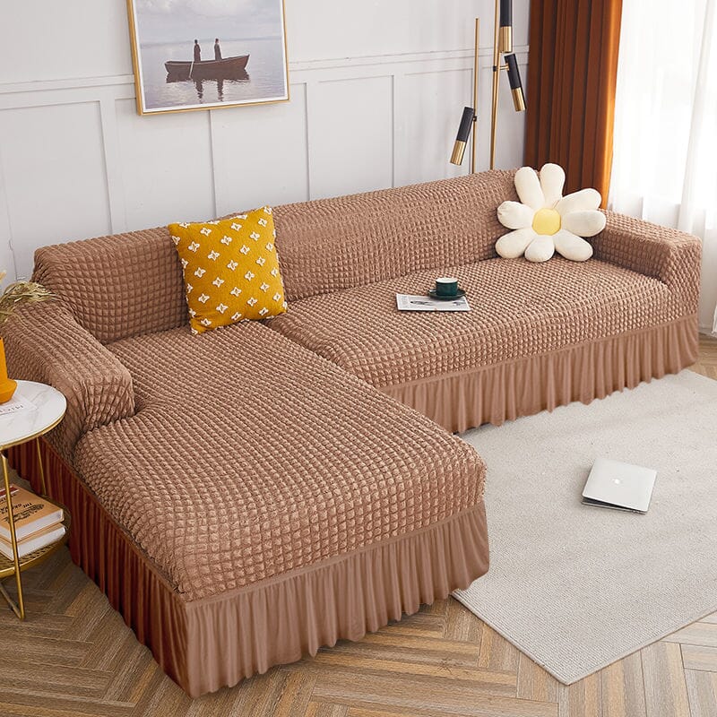 Bubble Frill Sofa Cover Great Happy IN Light Brown Bubblefrill 2+2(L SHAPE) 