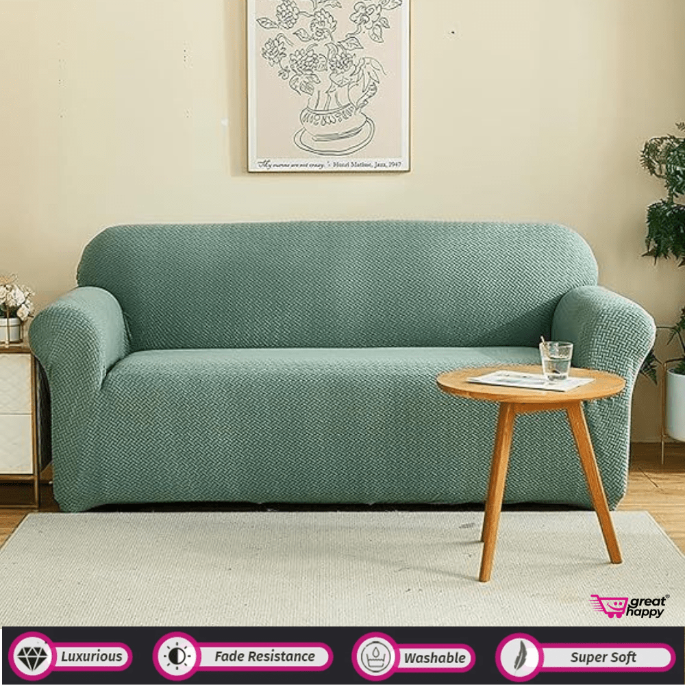 Polar Fleece Sofa Cover - Stretchable & Premium Quality Great Happy IN Single Seater(90-145cm) - ₹1599 Pastel Green Sofa Cover 