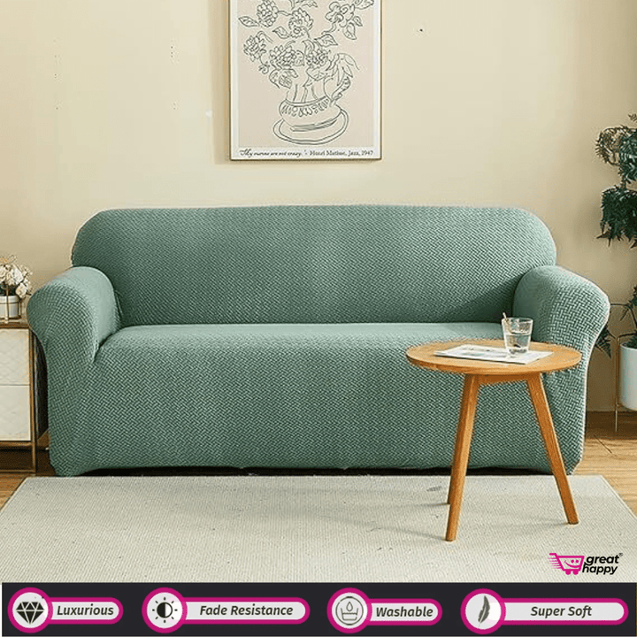 Polar Fleece Sofa Cover - Stretchable & Premium Quality Great Happy IN Single Seater(90-145cm) - ₹1599 Pastel Green Sofa Cover 