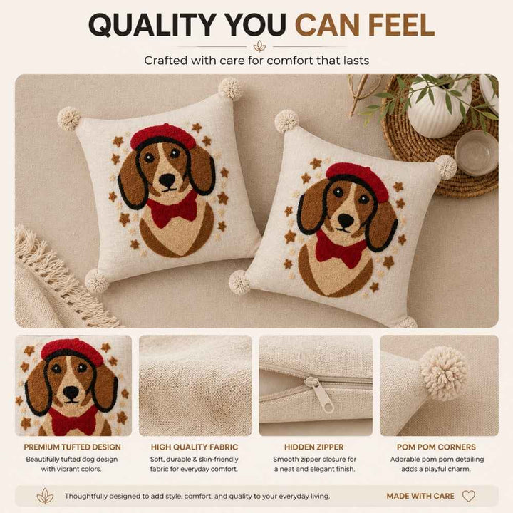 French Dog Artisan Embroidered Cushion Covers 16 × 16