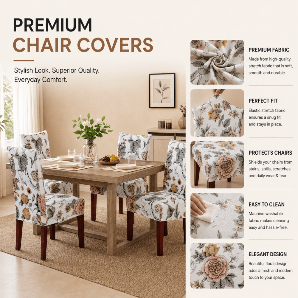 Beige Bliss Premium Chair Cover - Stretchable & Elastic Fitted printed chair covers Great Happy IN 