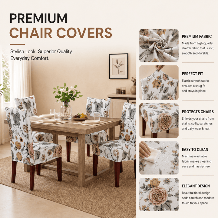 Beige Bliss Premium Chair Cover - Stretchable & Elastic Fitted printed chair covers Great Happy IN 