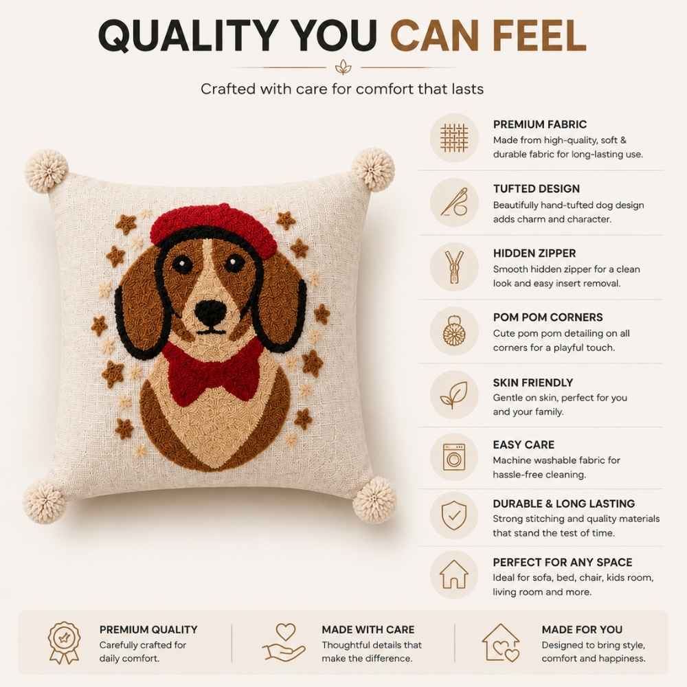 French Dog Artisan Embroidered Cushion Covers 16 × 16