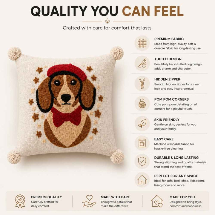 French Dog Artisan Embroidered Cushion Covers 16 × 16