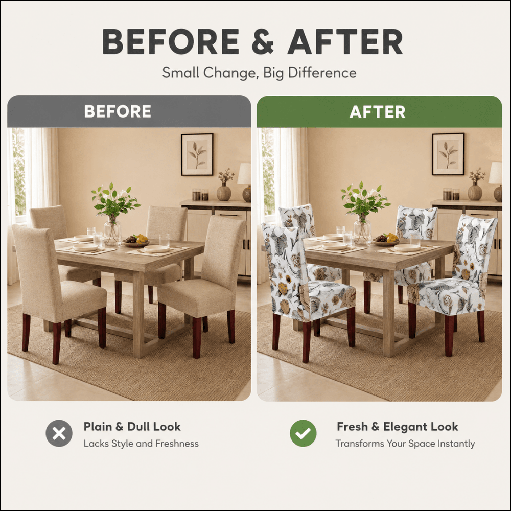 Beige Bliss Premium Chair Cover - Stretchable & Elastic Fitted printed chair covers Great Happy IN 