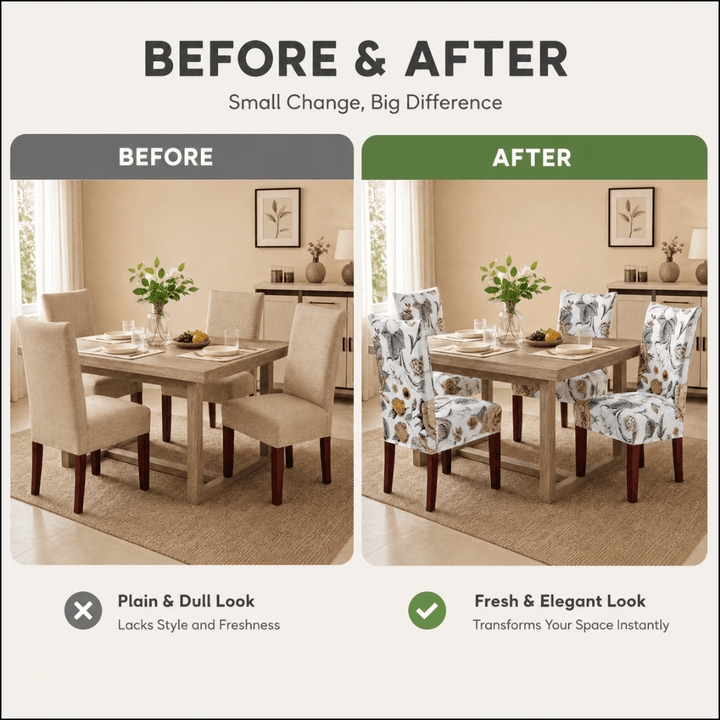 Beige Bliss Premium Chair Cover - Stretchable & Elastic Fitted printed chair covers Great Happy IN 