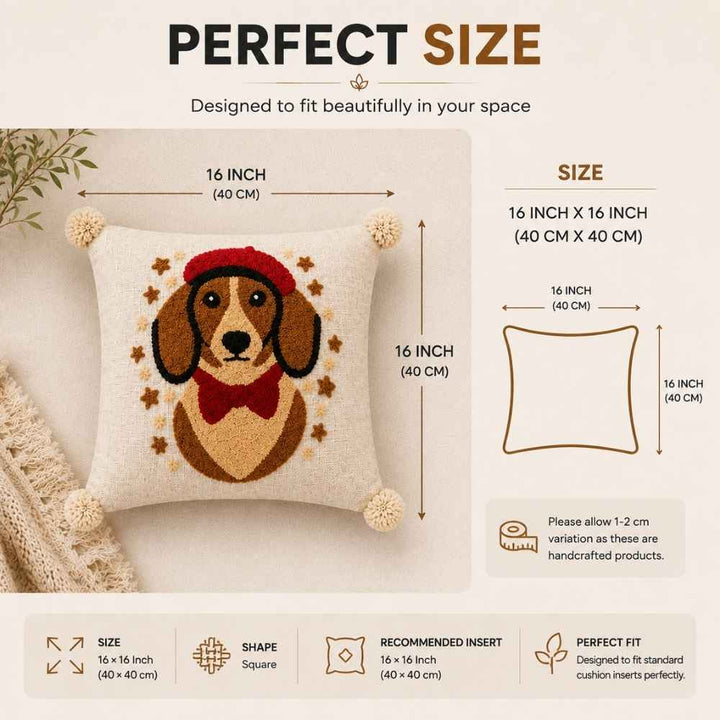 French Dog Artisan Embroidered Cushion Covers 16 × 16