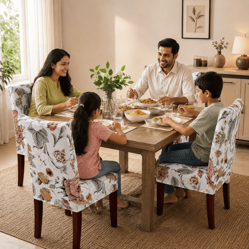 Beige Bliss Premium Chair Cover - Stretchable & Elastic Fitted printed chair covers Great Happy IN 