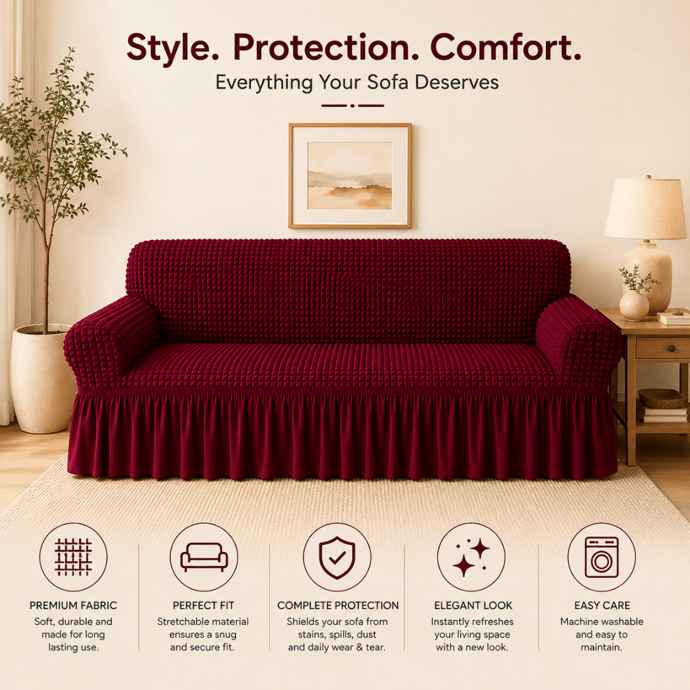 Maroon Bubble Frill Sofa Cover bubble frill sofa cover Great Happy IN 