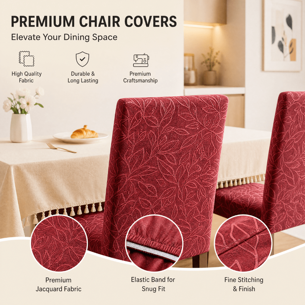 Beige Jacquard Chair Cover- Stretchable & Elastic Fitted Great Happy IN 