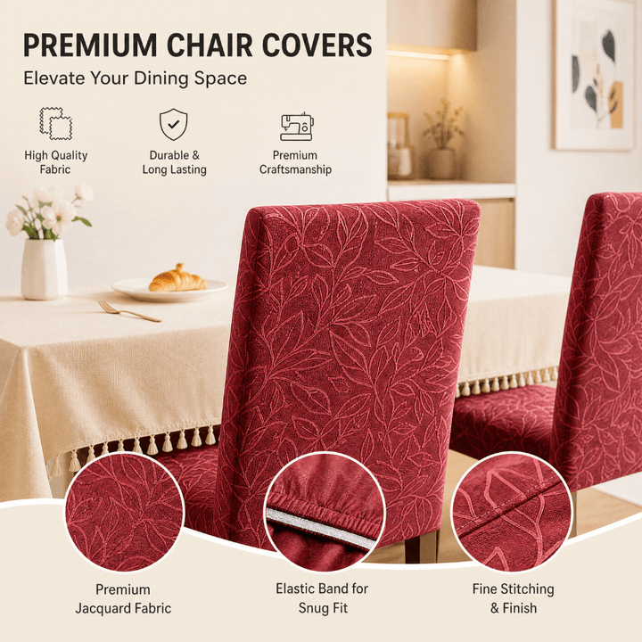 Beige Jacquard Chair Cover- Stretchable & Elastic Fitted Great Happy IN 