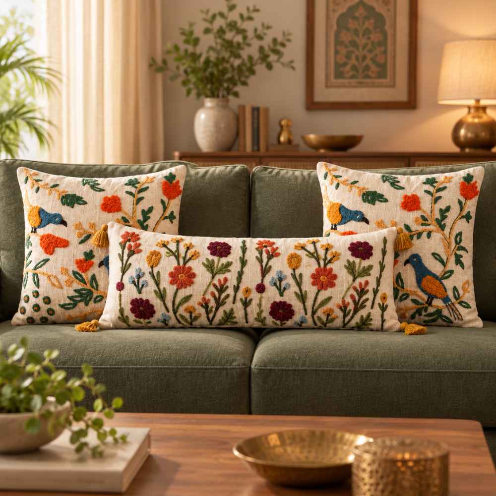 Festive Sofa Styling Set - Buy 1 Lumbar Cover, Get 2 Cushion Covers FREE cushion cover Great Happy IN Wild Meadow Blooms 