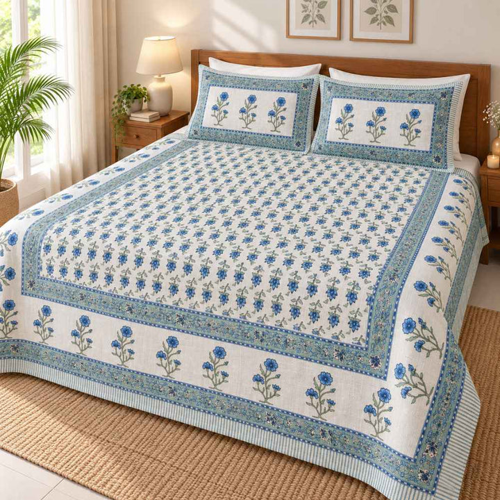Slub Cotton Bedcover Great Happy IN Indigo Bloom 