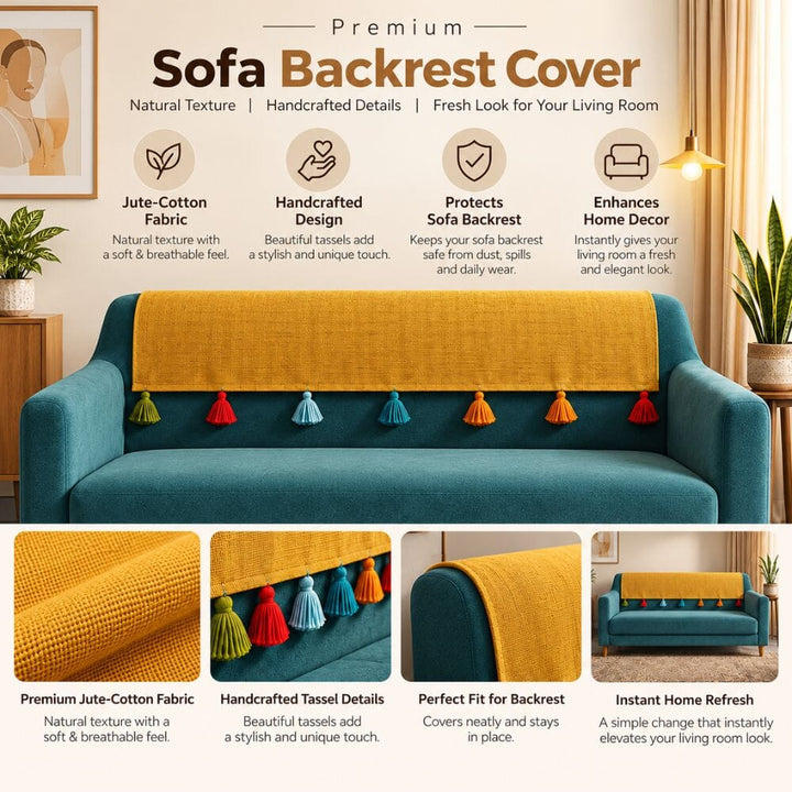 Jute Look Cotton Sofa Back Rest Cover jute sofa cover Great Happy IN 