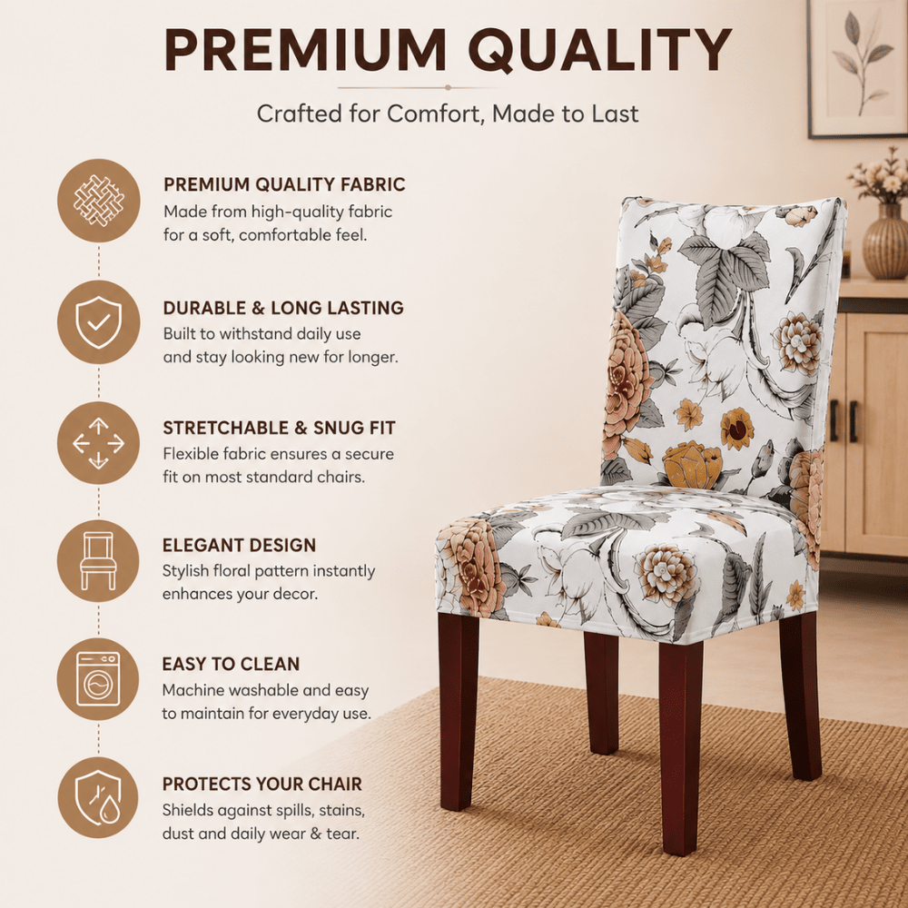 Beige Bliss Premium Chair Cover - Stretchable & Elastic Fitted printed chair covers Great Happy IN 