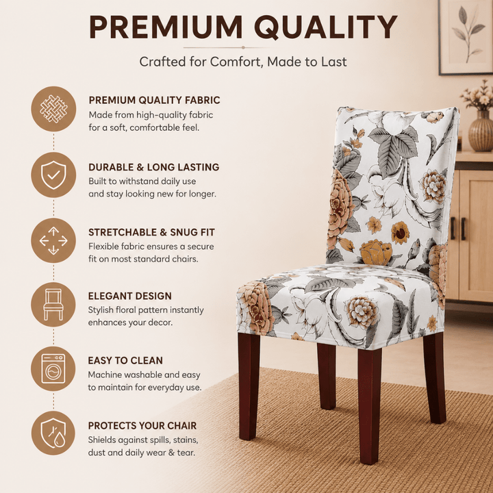 Beige Bliss Premium Chair Cover - Stretchable & Elastic Fitted printed chair covers Great Happy IN 
