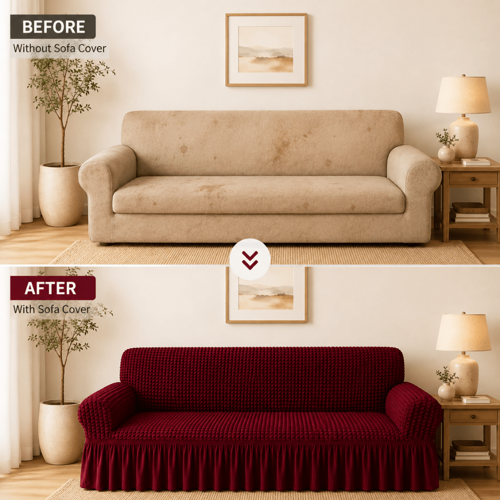 Maroon Bubble Frill Sofa Cover bubble frill sofa cover Great Happy IN 