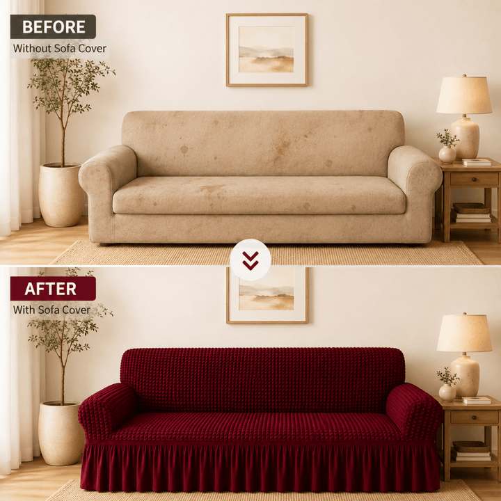 Maroon Bubble Frill Sofa Cover bubble frill sofa cover Great Happy IN 