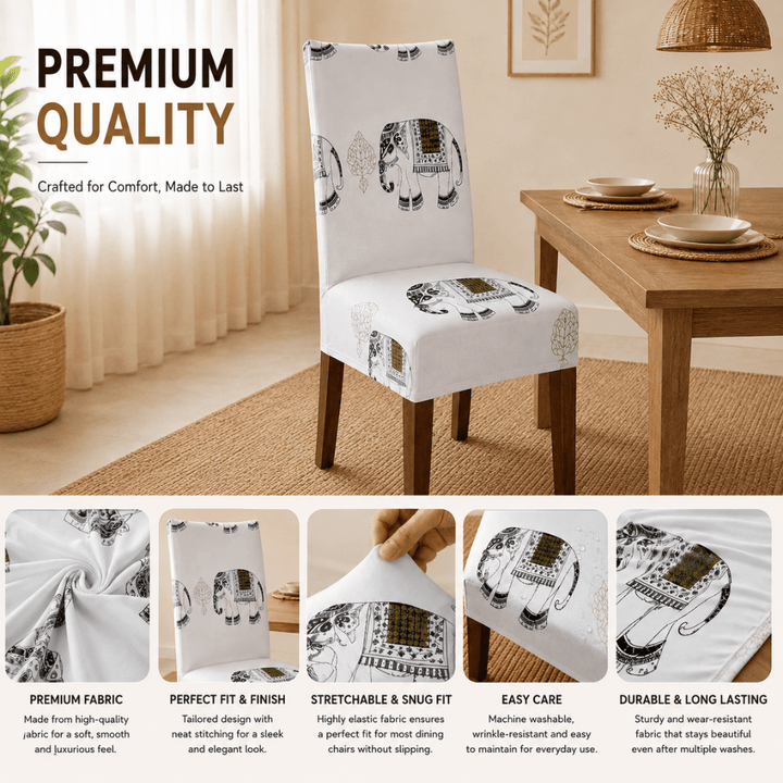 Grey Elephant Premium Chair Cover - Stretchable & Elastic Fitted printed chair covers Great Happy IN 