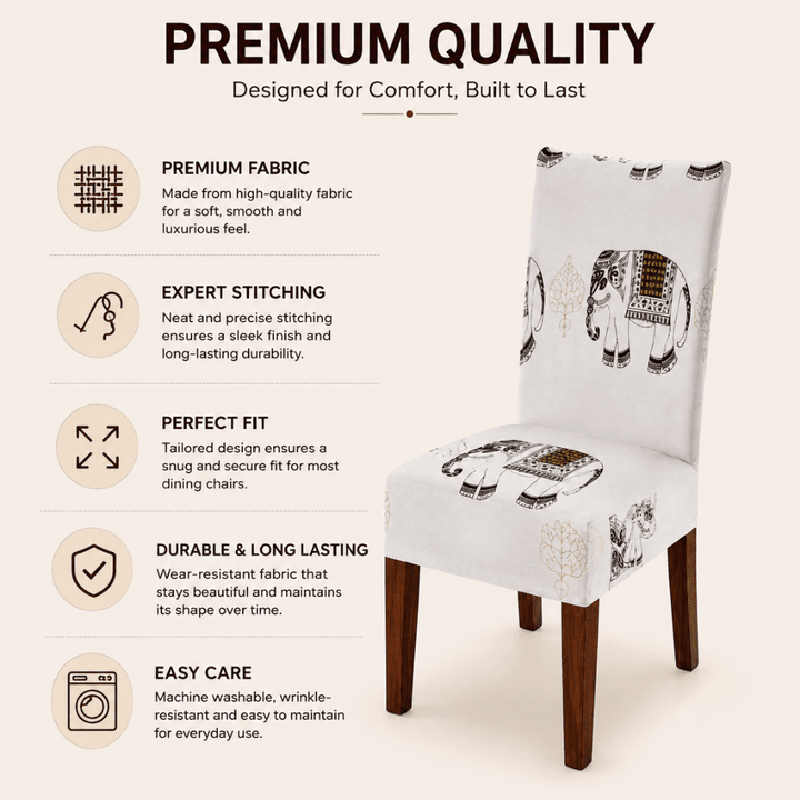Grey Elephant Premium Chair Cover - Stretchable & Elastic Fitted printed chair covers Great Happy IN 