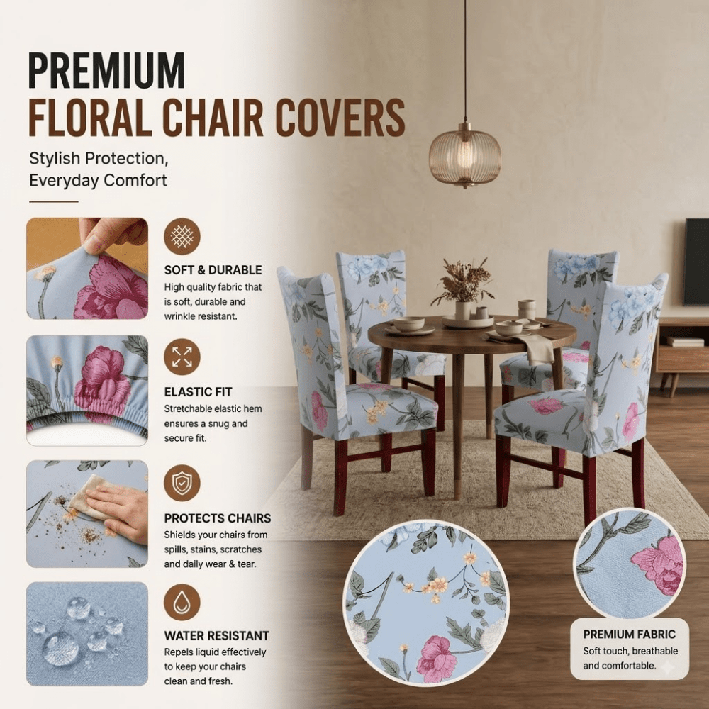 Grey Rose Premium Chair Cover - Stretchable & Elastic Fitted printed chair covers Great Happy IN 