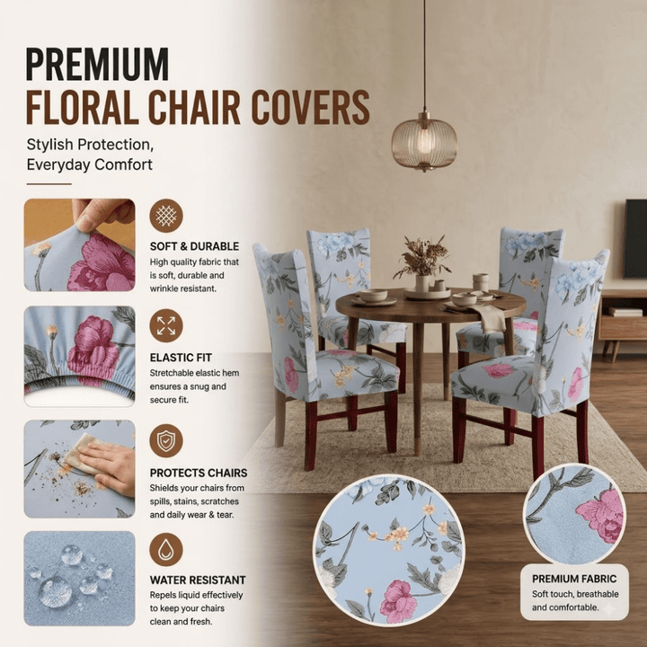Grey Rose Premium Chair Cover - Stretchable & Elastic Fitted printed chair covers Great Happy IN 