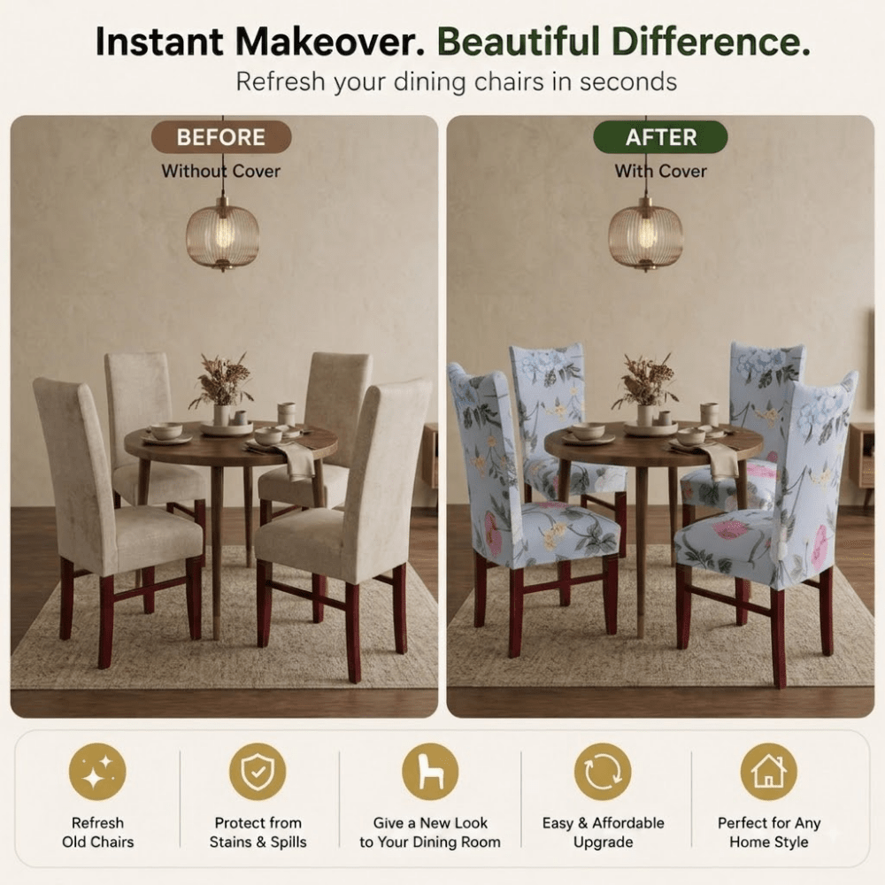 Grey Rose Premium Chair Cover - Stretchable & Elastic Fitted printed chair covers Great Happy IN 