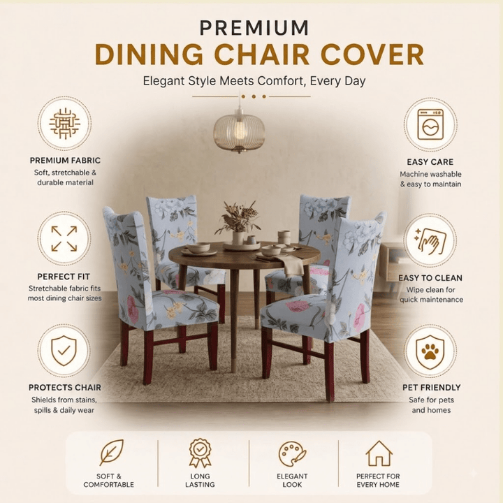 Grey Rose Premium Chair Cover - Stretchable & Elastic Fitted printed chair covers Great Happy IN 