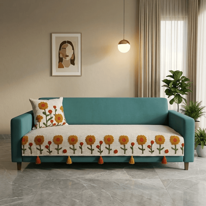 Jute Cotton Sofa Cover jute sofa cover Great Happy IN Sunflower 3 Seater 