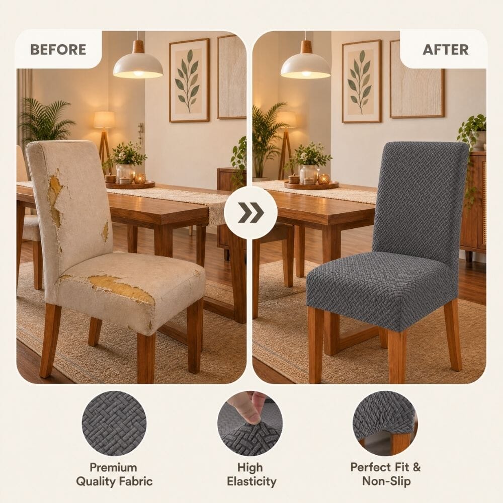 Dark Grey Polar Fleece Premium Chair Cover - Stretchable & Elastic Fitted polar fleece chair cover Great Happy IN 