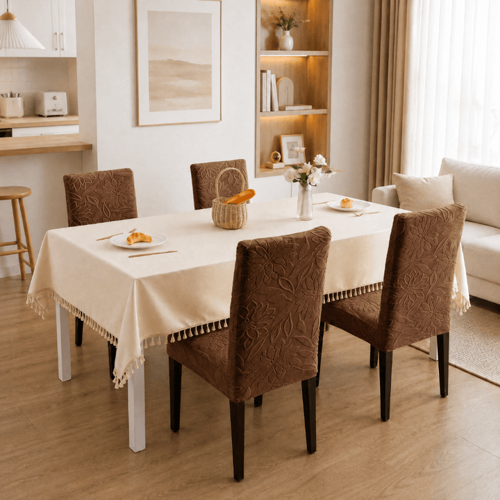 Jacquard Chair Cover- Stretchable & Elastic Fitted Great Happy IN Flower Camel 4 PCS (₹450 per pcs) 