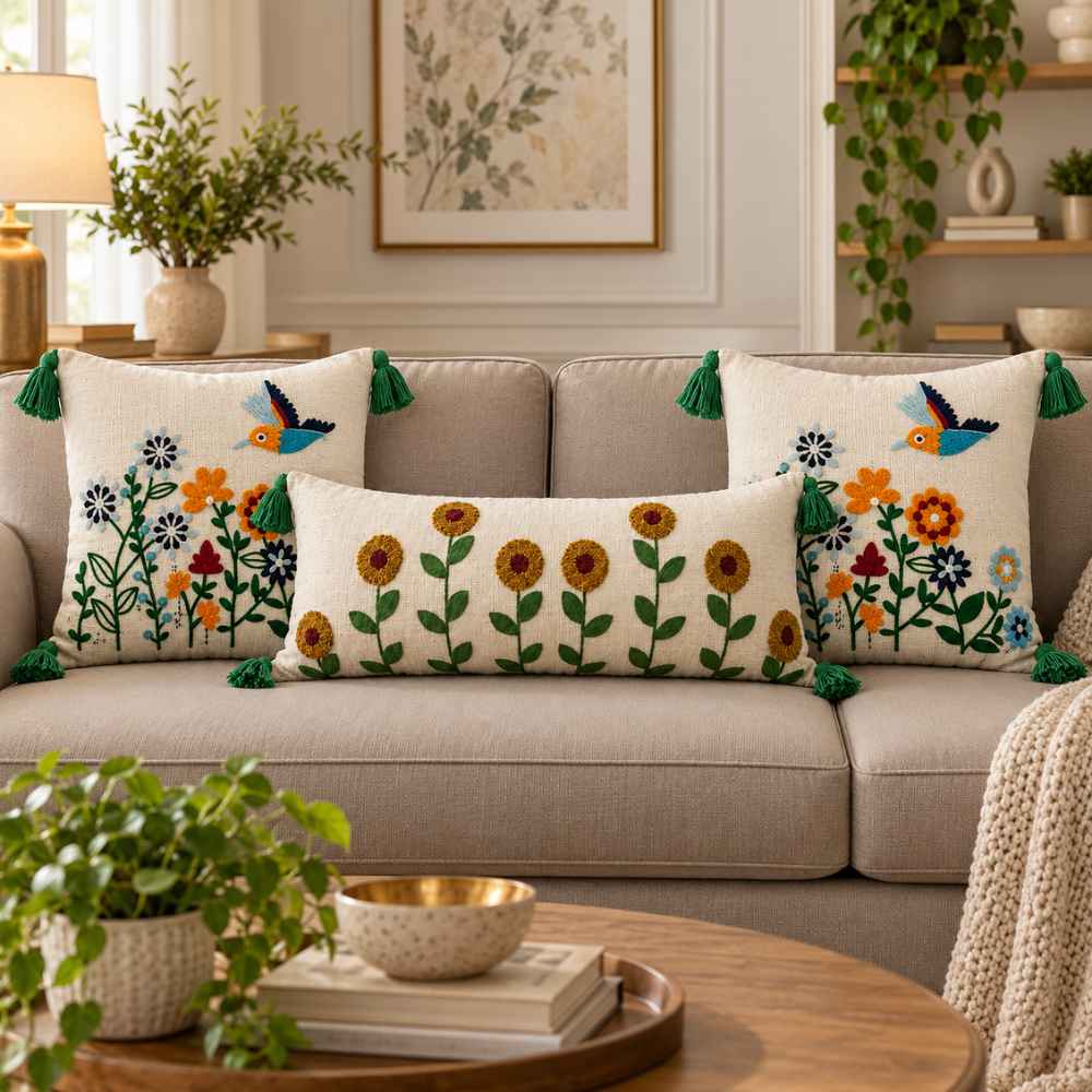 Festive Sofa Styling Set - Buy 1 Lumbar Cover, Get 2 Cushion Covers FREE cushion cover Great Happy IN Sunflower Field 