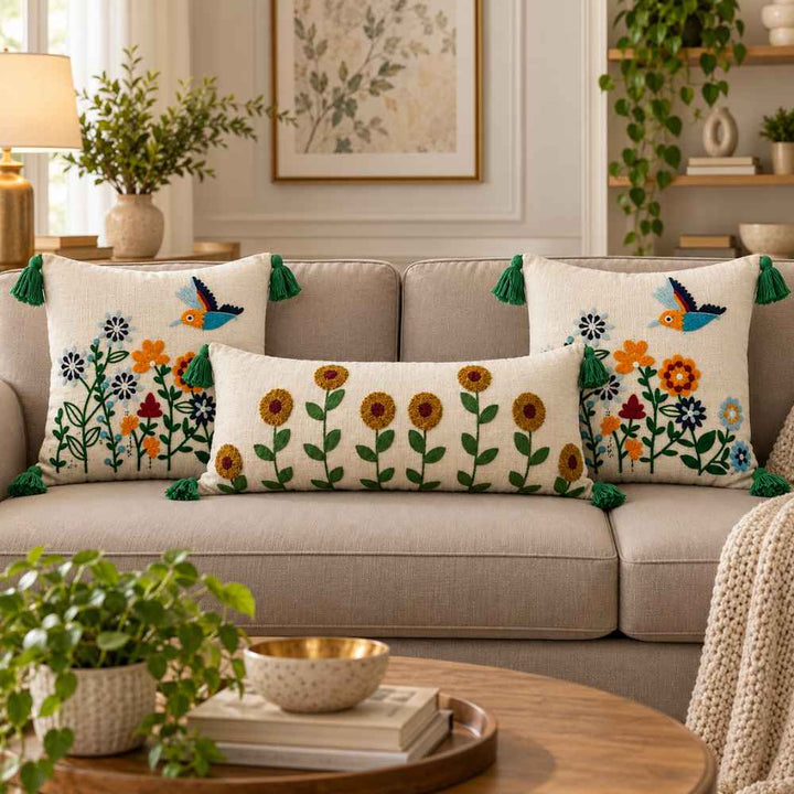 Festive Sofa Styling Set - Buy 1 Lumbar Cover, Get 2 Cushion Covers FREE cushion cover Great Happy IN Sunflower Field 
