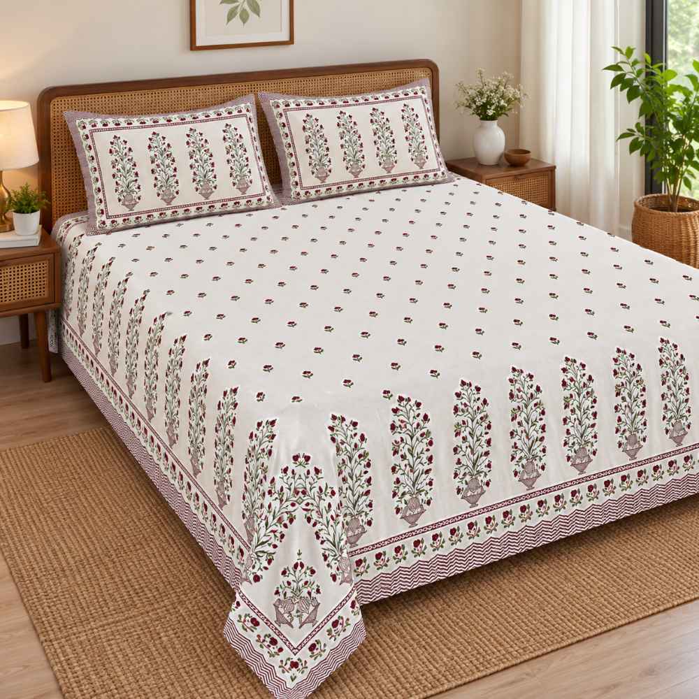 Slub Cotton Bedcover Great Happy IN Ruby White 