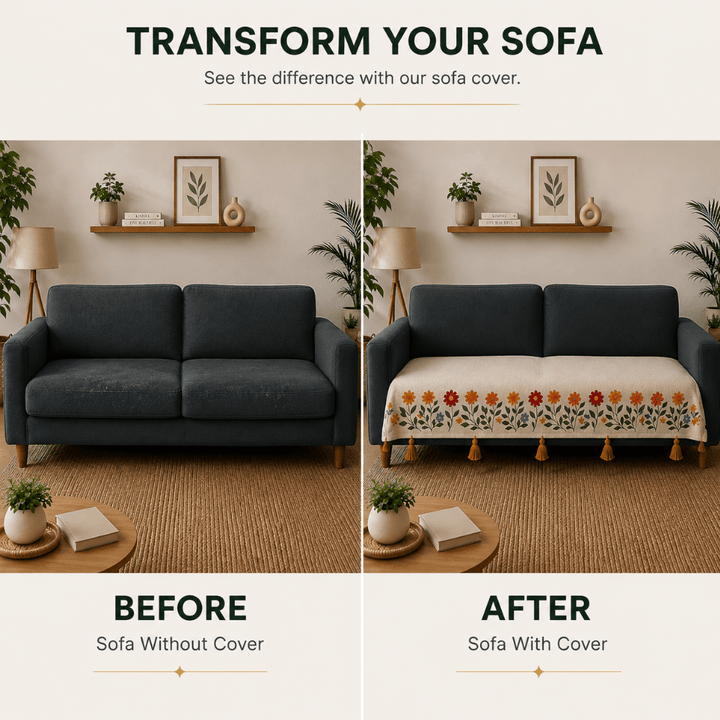 Phoolwari Jute Cotton Sofa Cover