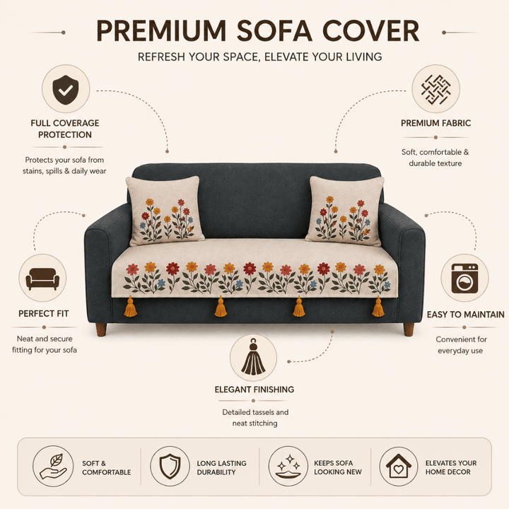 Phoolwari Jute Cotton Sofa Cover jute sofa cover Great Happy IN 