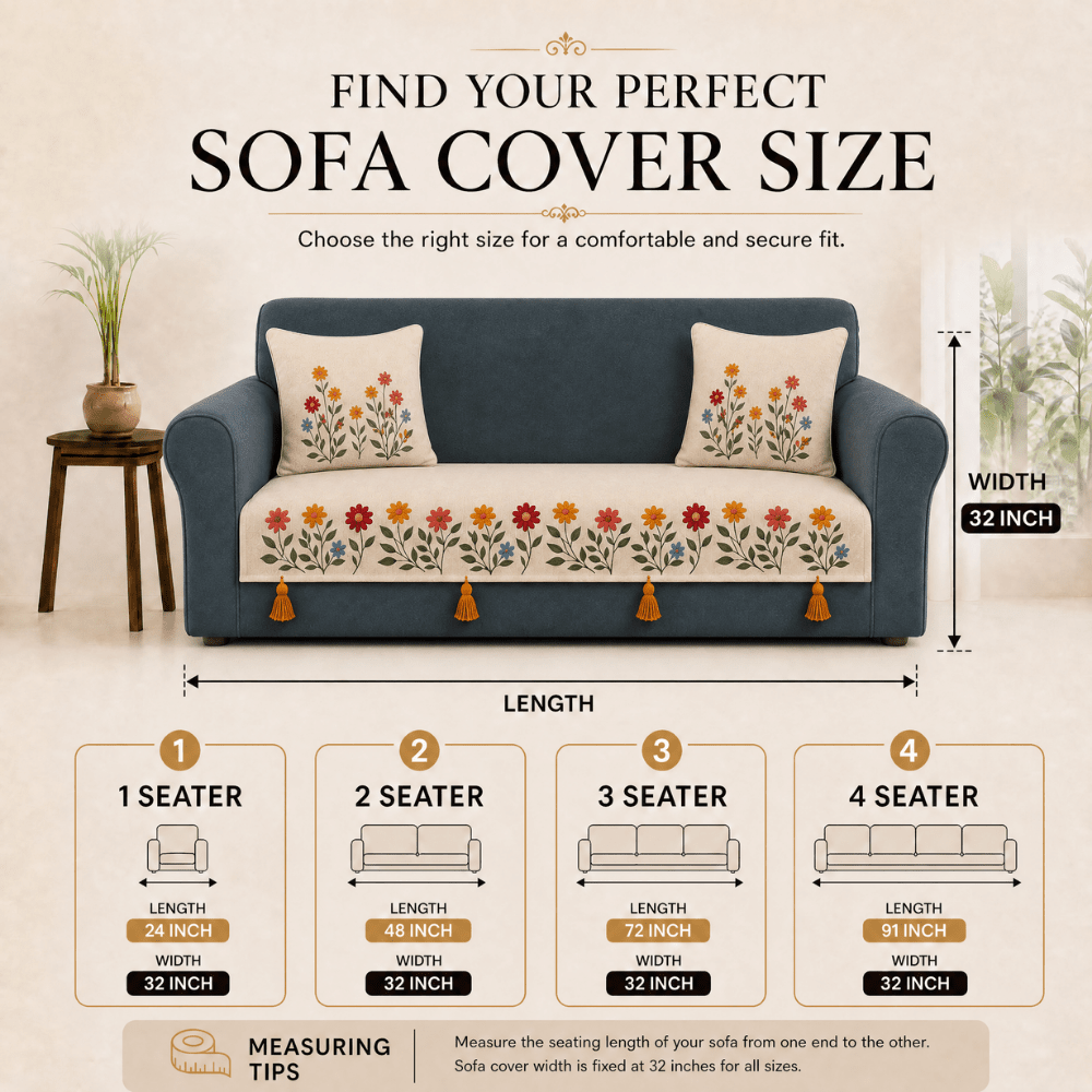 Phoolwari Jute Cotton Sofa Cover