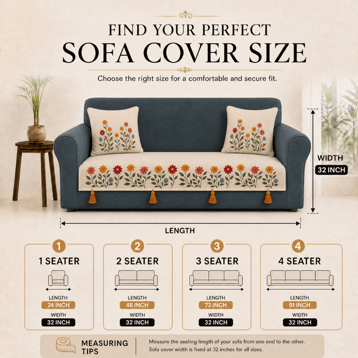 Phoolwari Jute Cotton Sofa Cover
