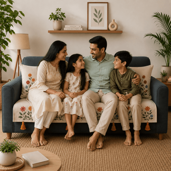 Phoolwari Jute Cotton Sofa Cover jute sofa cover Great Happy IN 