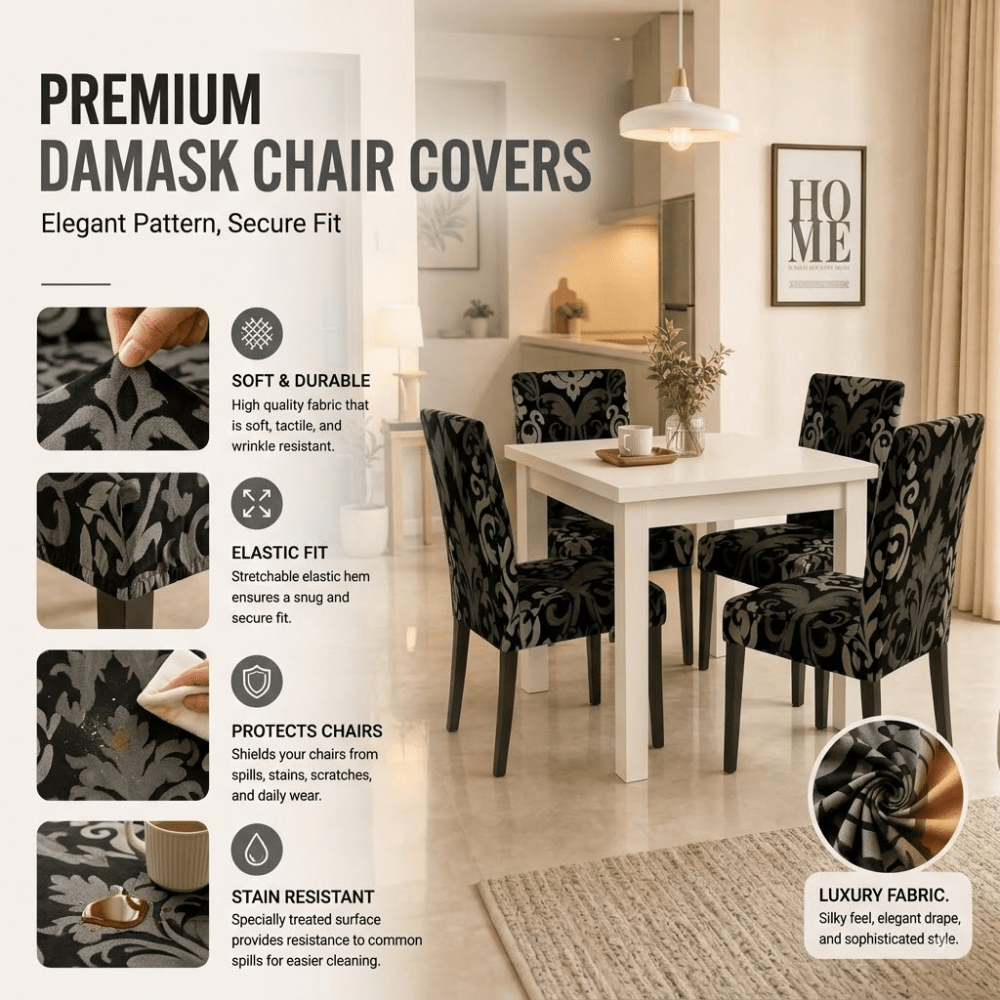 Black Brown Motif Premium Chair Cover - Stretchable & Elastic Fitted printed chair covers Great Happy IN 
